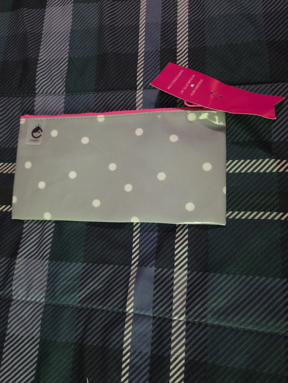 Studio C Gray Polka Dot Pencil Case with Pink Zipper - Picture 2 of 2